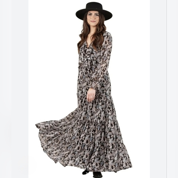 Lucca boho canyons cutout Paisley maxi dress Dark Bohemian Festival Rodeo - Picture 1 of 14